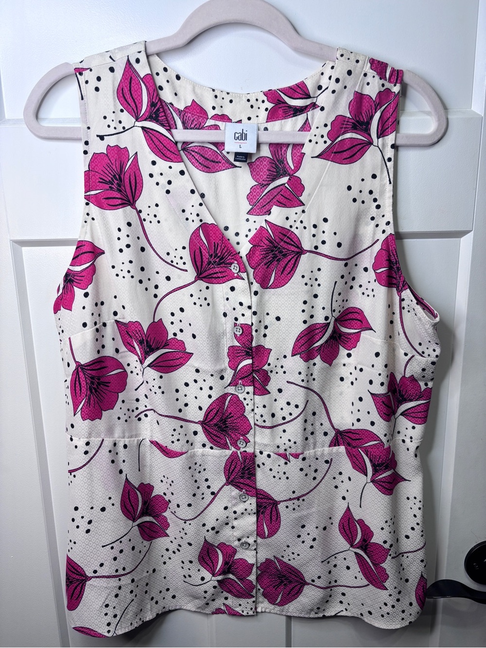 CAbi Pink Floral Button-Front Sleeveless Top